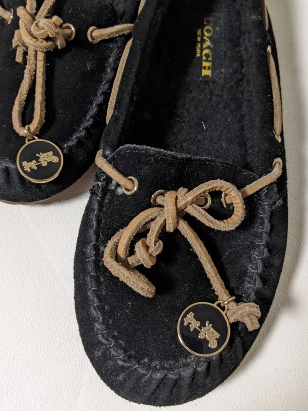 Coach Black Suede Shearling Lined Loafers Size 9